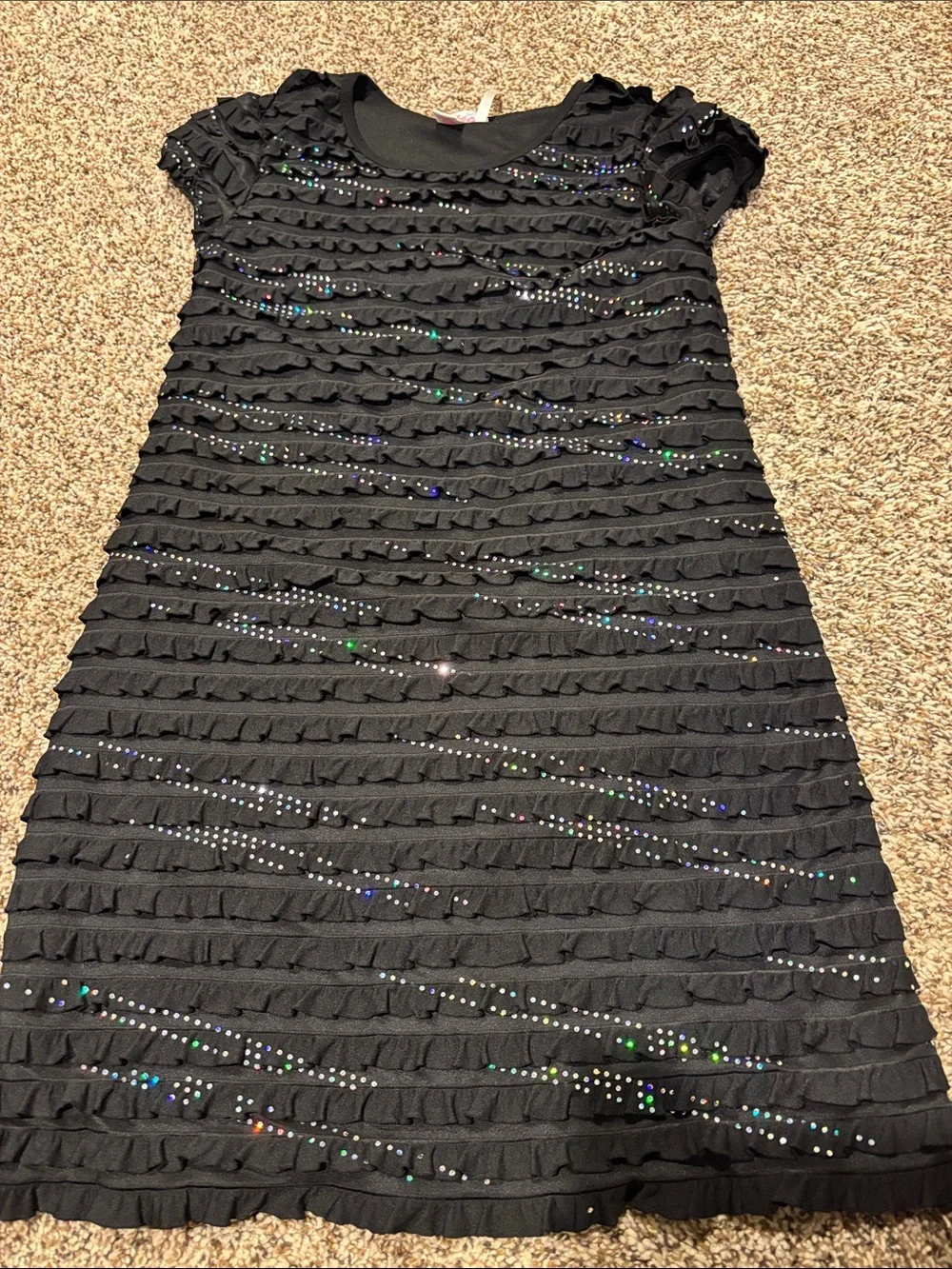 Justice Black Ruffle Dress with Iridescent Rhinestones